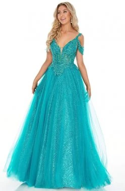 Rachel Allan Prom - 7143 Corset Illusion Bodice Glitter Tulle Gown