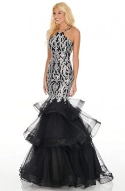 Formal Gowns Rachel Allan Prom - 7167 Halter Sequined Ruffle Trumpet Dress