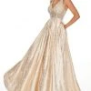 Rachel Allan Prom - 7175 Metallic Brocade V-Neck A-Line Gown Formal Gowns