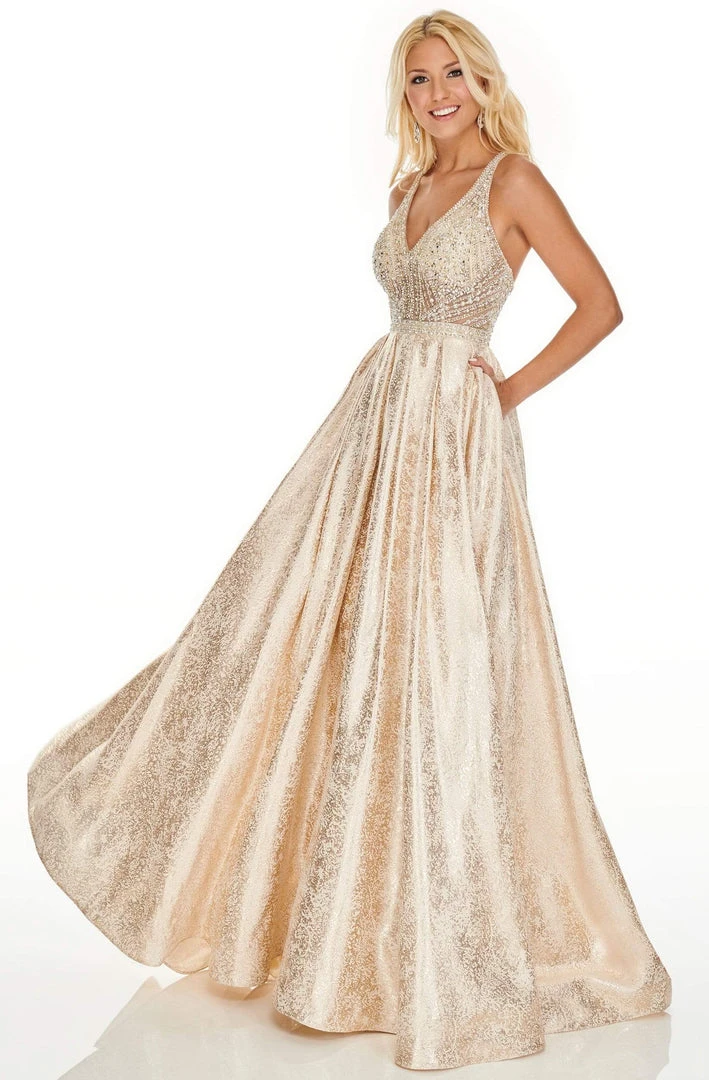 Rachel Allan Prom - 7175 Metallic Brocade V-Neck A-Line Gown Formal Gowns 3 Rachel Allan Prom - 7175 Metallic Brocade V-Neck A-Line Gown Formal Gowns