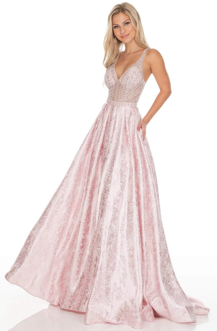 Rachel Allan Prom - 7175 Metallic Brocade V-Neck A-Line Gown Formal Gowns 4 Rachel Allan Prom - 7175 Metallic Brocade V-Neck A-Line Gown Formal Gowns