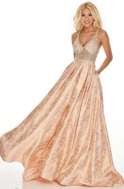 Rachel Allan Prom - 7175 Metallic Brocade V-Neck A-Line Gown Formal Gowns 7 Rachel Allan Prom - 7175 Metallic Brocade V-Neck A-Line Gown Formal Gowns