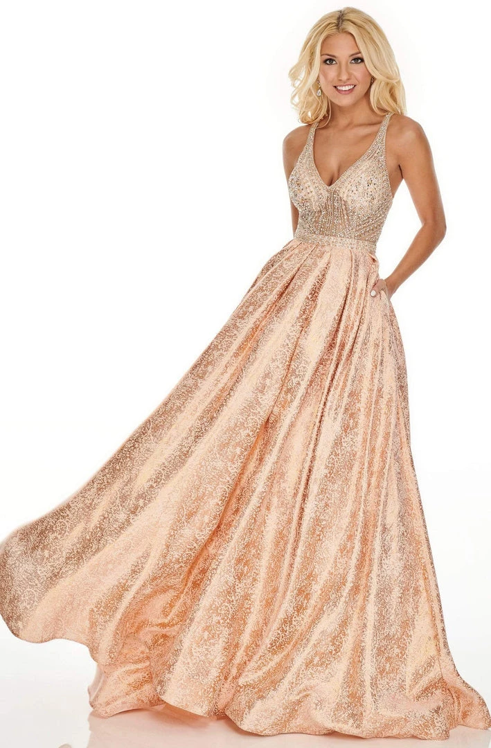 Rachel Allan Prom - 7175 Metallic Brocade V-Neck A-Line Gown Formal Gowns 5 Rachel Allan Prom - 7175 Metallic Brocade V-Neck A-Line Gown Formal Gowns