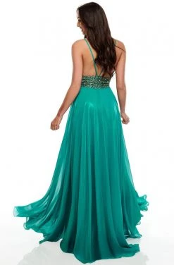 Formal Gowns Rachel Allan Prom - 7182 Beaded Midriff Metallic Chiffon Gown