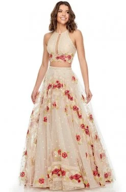 Rachel Allan Prom - 7189 Two-Piece Halter Embroidery A-Line Dress Formal Gowns