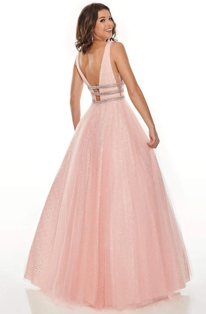 Formal Gowns Rachel Allan Prom - 7201 Plunging Bead-Banded Midriff Tulle Gown 4 Formal Gowns Rachel Allan Prom - 7201 Plunging Bead-Banded Midriff Tulle Gown