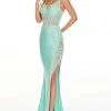 Rachel Allan Prom - 7206 Embroidered V-Neck Jersey Trumpet Dress