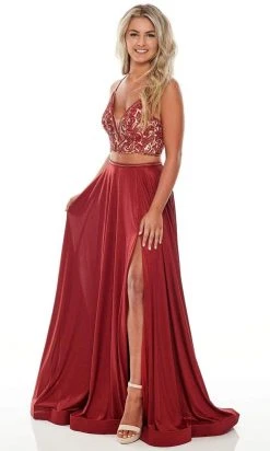 Rachel Allan Prom - 7209 Two Piece Beaded V-Neck Jersey A-Line Gown Formal Gowns