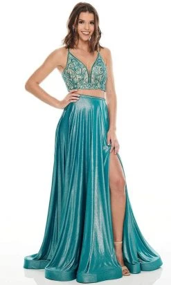 Rachel Allan Prom - 7209 Two Piece Beaded V-Neck Jersey A-Line Gown Formal Gowns
