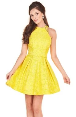 Rachel Allan Shorts - 4056 Halter Jacquard A-Line Mini Dress Cocktail Dresses