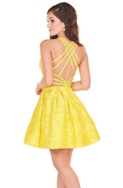 Rachel Allan Shorts - 4056 Halter Jacquard A-Line Mini Dress Cocktail Dresses