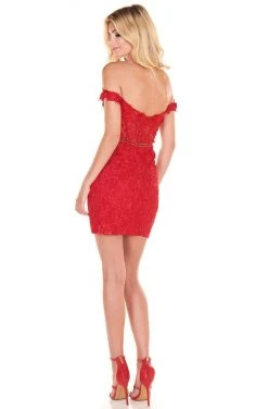 Rachel Allan Shorts - 4065 Off-Shoulder Floral Short Sheath Dress 9 Rachel Allan Shorts - 4065 Off-Shoulder Floral Short Sheath Dress