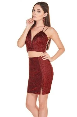 Cocktail Dresses Rachel Allan Shorts - 4081 Two-Piece Metallic Short Sheath Dress