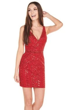 Rachel Allan Shorts - 4094 V-Neck Embellished Short Sheath Dress Cocktail Dresses 6 Rachel Allan Shorts - 4094 V-Neck Embellished Short Sheath Dress Cocktail Dresses