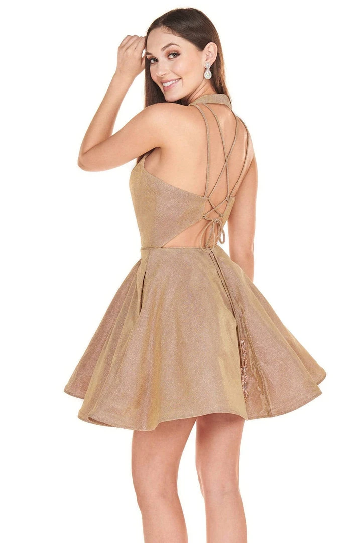 Rachel Allan Shorts - 4102 Halter Shimmer A-Line Mini Dress 6 Rachel Allan Shorts - 4102 Halter Shimmer A-Line Mini Dress