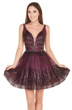 Rachel Allan Shorts - 4108 Sexy V-Neck Embellished A-Line Mini Dress