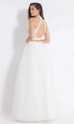 Rachel Allan - Two Piece Floral Halter Ballgown 6155 - 1 Pc White/Rose/Gold In Size 4 Available Formal Gowns