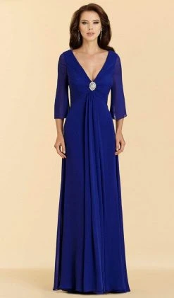 Formal Gowns Rina Di Montella - RD2028 Brooch Accented Angel Sleeve Chiffon Gown