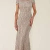 Rina Di Montella - RD2403-1 Lace Applique Illusion Bateau Sheath Gown - 3 Pcs Silver & Nude In Sizes 18 And 20 Available