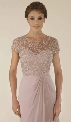 Rina Di Montella - RD2430 Pearl Beaded Illusion Bateau Chiffon Gown Formal Gowns