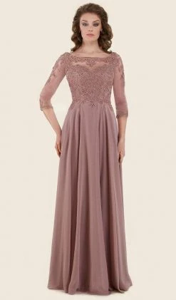 Formal Gowns Rina Di Montella - RD2606 Beaded Lace Bateau Chiffon A-line Gown