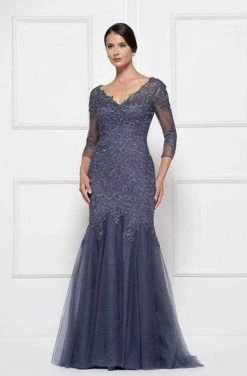Rina DI Montella - RD2682 Quarter Length Sleeve Formal Dress - 1 Pc Taupe In Size 12 Available