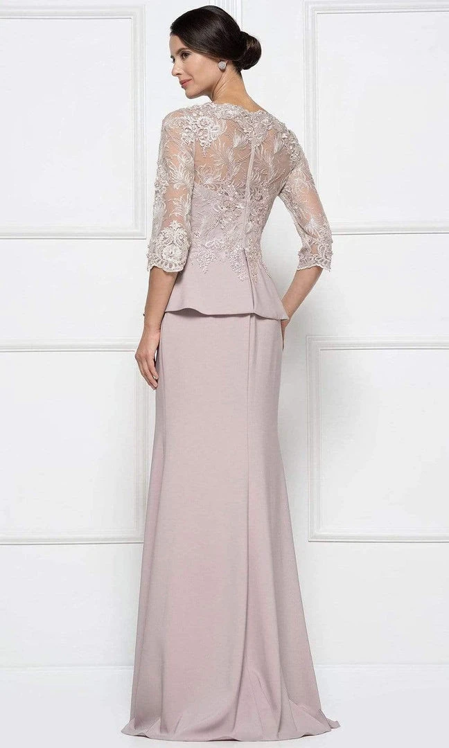Formal Gowns Rina Di Montella - RD2685 Lace Embroidered V-neck Bodice Sheath Dress With Slit 6 Formal Gowns Rina Di Montella - RD2685 Lace Embroidered V-neck Bodice Sheath Dress With Slit