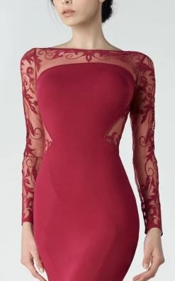 Saiid Kobeisy - 2918 Sheer Long Sleeve Mermaid Evening Gown - 1 Pc Carmine In Size 4 Available