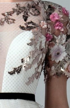 Saiid Kobeisy - 3353 Appliqued Illusion Lattice High Low Gown