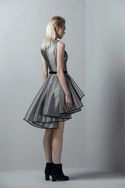Cocktail Dresses Saiid Kobeisy - 3377 Metallic And Velvet High Low A-line Dress