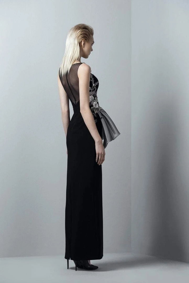 Formal Gowns Saiid Kobeisy - 3378 Floral Applique Sheer Bateau Column Dress 4 Formal Gowns Saiid Kobeisy - 3378 Floral Applique Sheer Bateau Column Dress