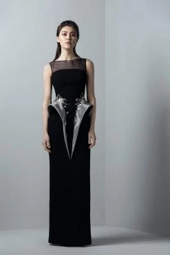 Saiid Kobeisy - 3379 Embellished Sheer Bateau Column Dress Formal Gowns