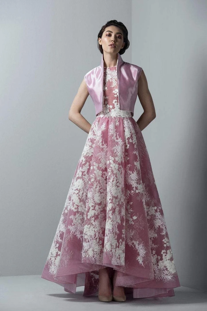 Saiid Kobeisy - 3385 Lace Appliqued Tulle High Low Gown Formal Gowns 3 Saiid Kobeisy - 3385 Lace Appliqued Tulle High Low Gown Formal Gowns