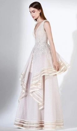 Formal Gowns Saiid Kobeisy - 3404 Plunging V-Neck Asymmetrical Hemmed A-Line Gown