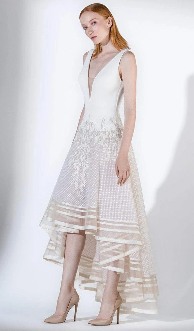 Formal Gowns Saiid Kobeisy - 3406 Plunging V-Neck Appliqued High Low A-Line Gown 3 Formal Gowns Saiid Kobeisy - 3406 Plunging V-Neck Appliqued High Low A-Line Gown