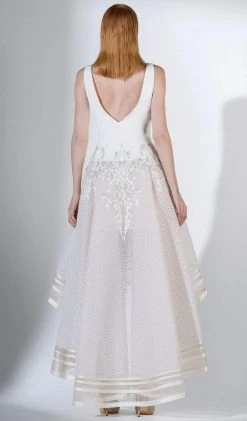 Formal Gowns Saiid Kobeisy - 3406 Plunging V-Neck Appliqued High Low A-Line Gown