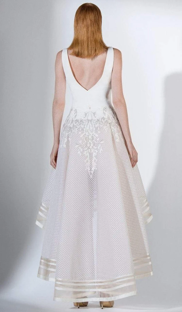 Formal Gowns Saiid Kobeisy - 3406 Plunging V-Neck Appliqued High Low A-Line Gown 4 Formal Gowns Saiid Kobeisy - 3406 Plunging V-Neck Appliqued High Low A-Line Gown