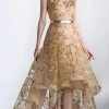 Saiid Kobeisy - 3413 Sheer Gold Sequined High Low Gown