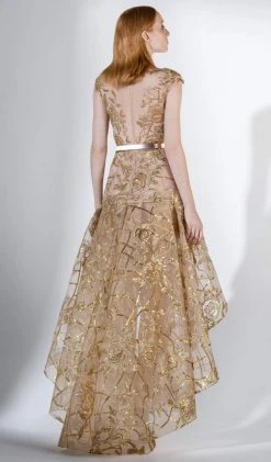 Saiid Kobeisy - 3413 Sheer Gold Sequined High Low Gown