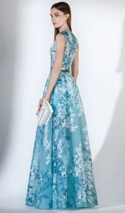 Saiid Kobeisy - 3421 Printed Jewel Neck Tulle A-line Dress Formal Gowns
