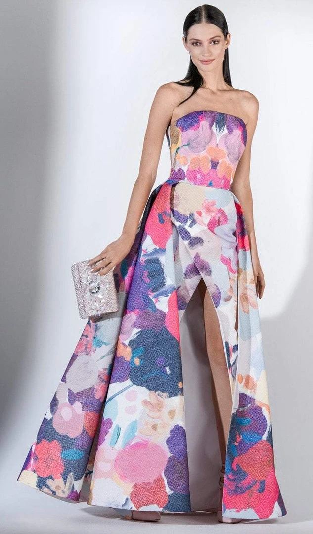 Formal Gowns Saiid Kobeisy - 3428 Multi-Colored Brocade A-line Dress With Slit 3 Formal Gowns Saiid Kobeisy - 3428 Multi-Colored Brocade A-line Dress With Slit