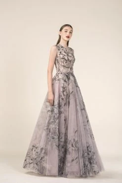 Formal Gowns Saiid Kobeisy - RE3553 Floral Motif Bead Embroidered Tulle Gown