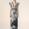 Formal Gowns Saiid Kobeisy - RE3568 Origami-Inspired Plunging Keyhole Printed Gown