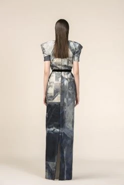 Formal Gowns Saiid Kobeisy - RE3568 Origami-Inspired Plunging Keyhole Printed Gown