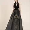Saiid Kobeisy - RE3582 Velvet High Neck Embroidered A-line Dress