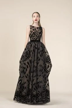 Saiid Kobeisy - RE3583 Sleeveless Bateau Tulle Brode A-line Dress Formal Gowns