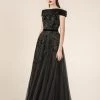 Formal Gowns Saiid Kobeisy - RE3586 Embroidered Off-Shoulder Velvet Tulle Dress