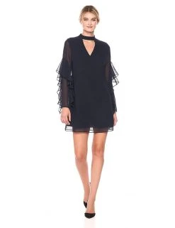 Sam Edelman - 10F091 Cutout Front Draped Sleeves Chiffon Short Dress