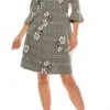 Sandra Darren - 73261 Bell Sleeve Floral Plaid A-Line Dress 1 Sandra Darren - 73261 Bell Sleeve Floral Plaid A-Line Dress