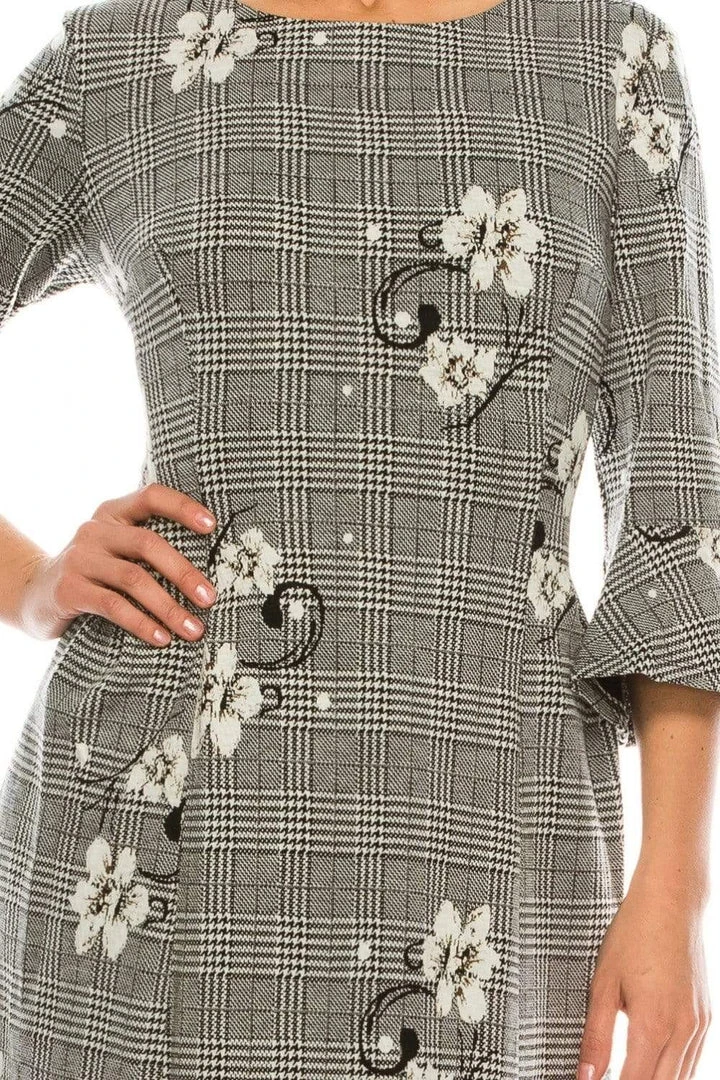 Sandra Darren - 73261 Bell Sleeve Floral Plaid A-Line Dress 6 Sandra Darren - 73261 Bell Sleeve Floral Plaid A-Line Dress